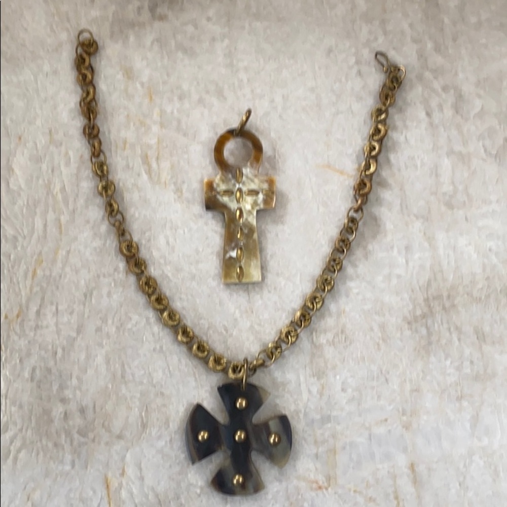Two Ashley Pittman Natural Horn Crosses with Chain